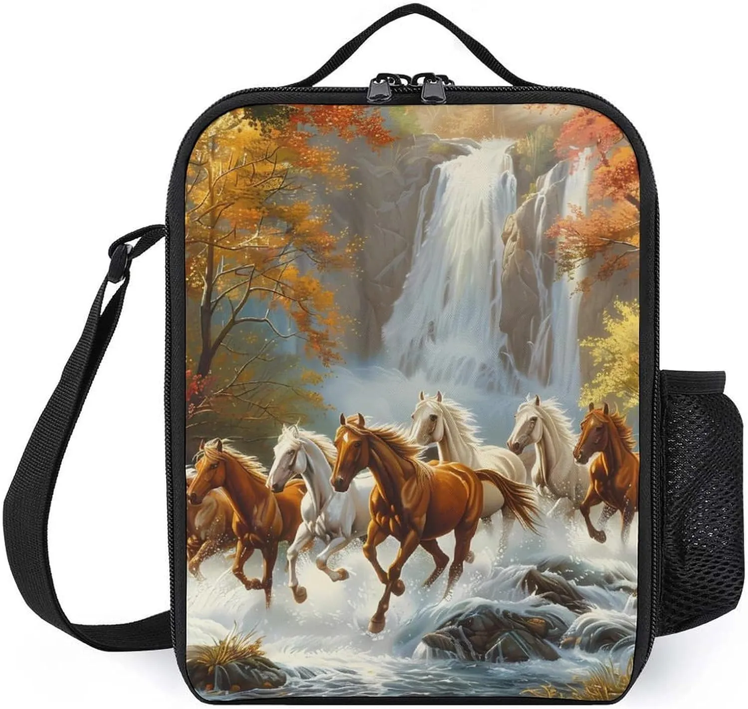 Life Mountain Stream Running Horse Wild Insulated Lunch Bag Leakproof Lunch Tote Reusable Cooler Lunch Container for Work Picnic Travel