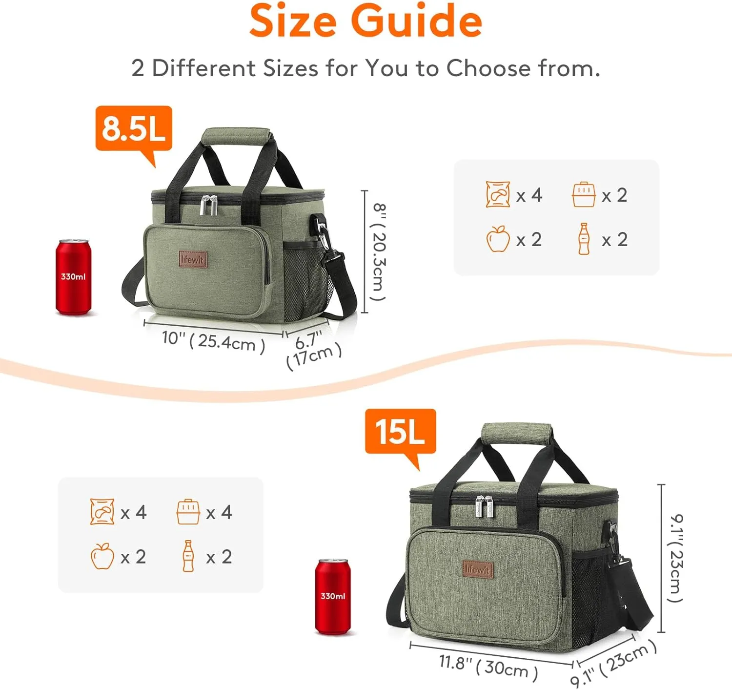 Lifewit Large Lunch Bag Insulated Lunch Box Soft Cooler Cooling Tote for Adult Men Women, Dark Green 12-Can (8.5L)