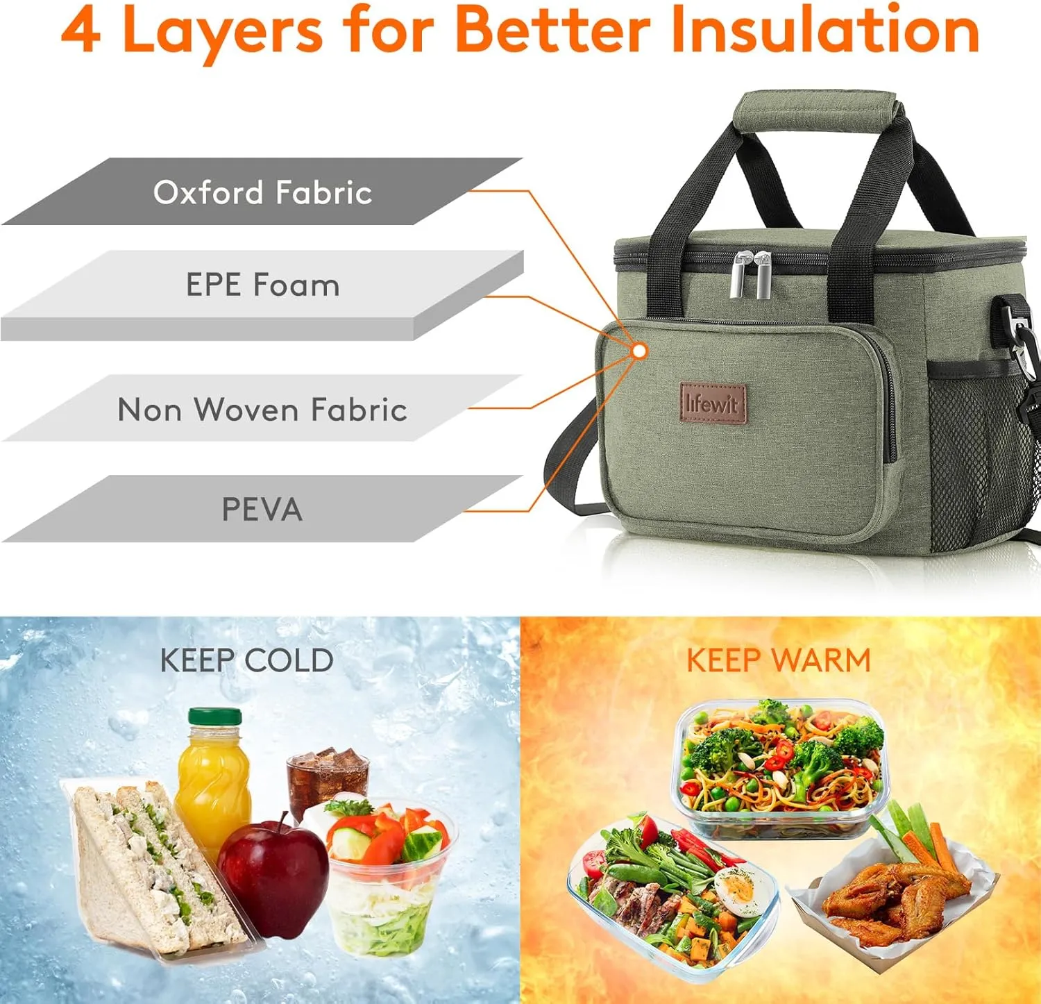 Lifewit Large Lunch Bag Insulated Lunch Box Soft Cooler Cooling Tote for Adult Men Women, Dark Green 12-Can (8.5L)