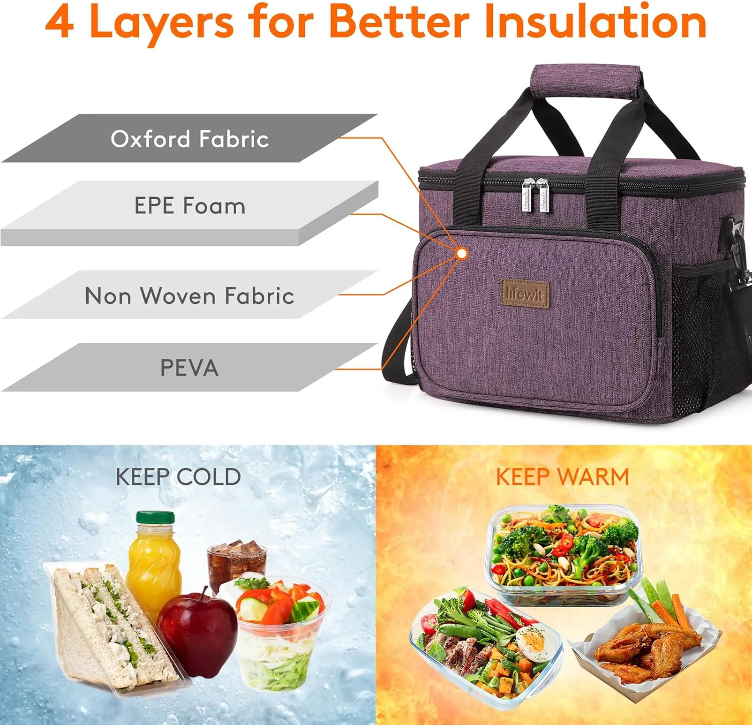 Lifewit Large Lunch Bag Insulated Lunch Box Soft Cooler Cooling Tote for Adult Men Women,Purple 24-Can (15L)