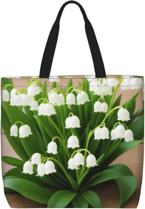 Lilies Of The Valley Print Tote Bag Women Single Shoulder Leisure Bag Multi-Purpose Large Shopping Bag.