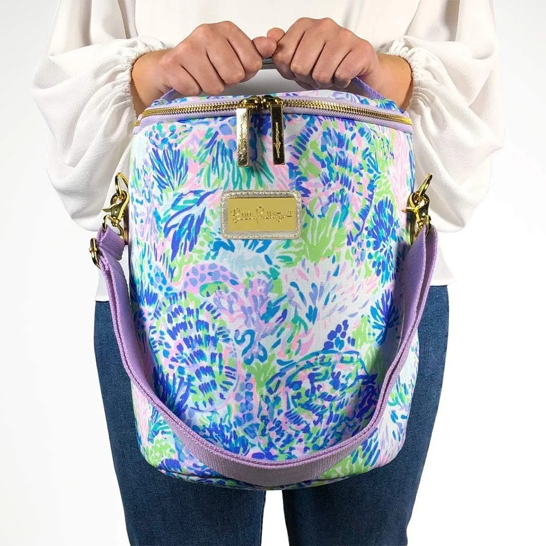 Lilly Pulitzer Purple/Blue/Green Insulated Soft Beach Cooler with Adjustable/Removable Strap and Double Zipper Close, Shell of a Party