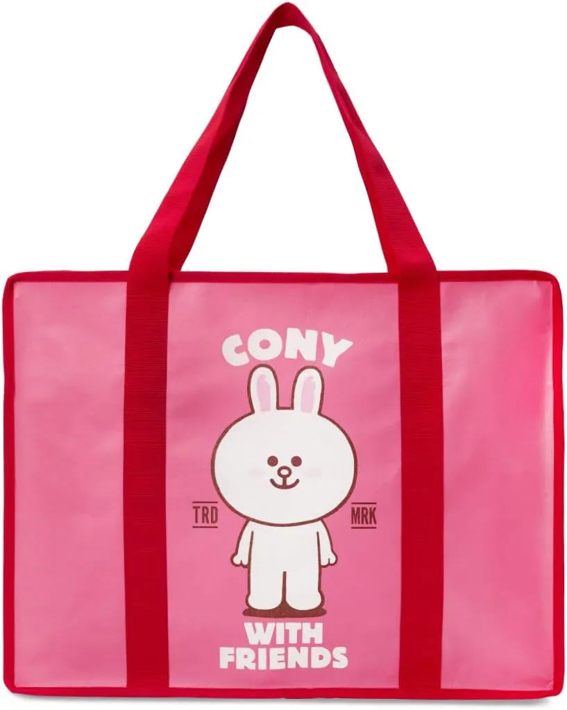 Line Friends CONY Character Reusable Shoulder Tote Bag for Travel, Grocery Shopping, Picnic, Large