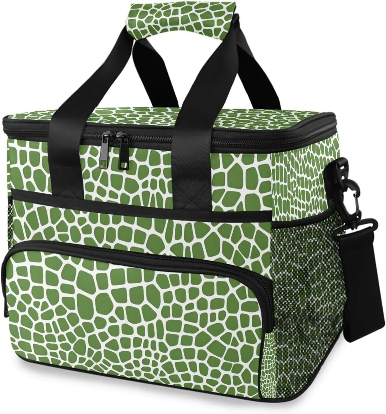 Lizard Skin Green Pattern Cooler Bag Insulated Cooler Soft Sided Cooler 24 Can Portable Picnic Bag Large Leakproof Lunch Bag Box for Beach Grocery Camping Travel Car Men Women