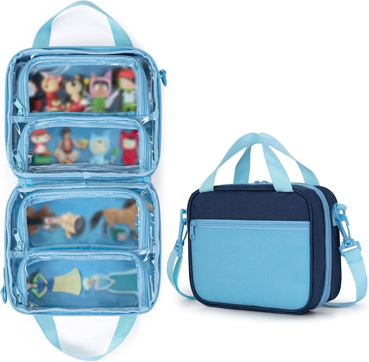 LoDrid Case Compatible with Toniebox Character (Up to 20), Figure Case Holder for Audio Player Figure with Handle and Shoulder Strap, Blue, Bag Only (Patent Design)