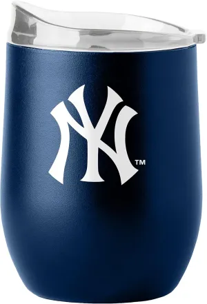 Logo Brands MLB 16oz Flipside Powder Coated Double Wall Insulated Steel Curved Beverage Tumbler (New York Yankees)