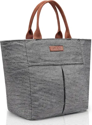 LOKASS Lunch Bag Women Insulated Lunch Box, Wide-Open Lunch Tote Bag Leak-proof Cooler Bag for Work Picnic- (Stripe)