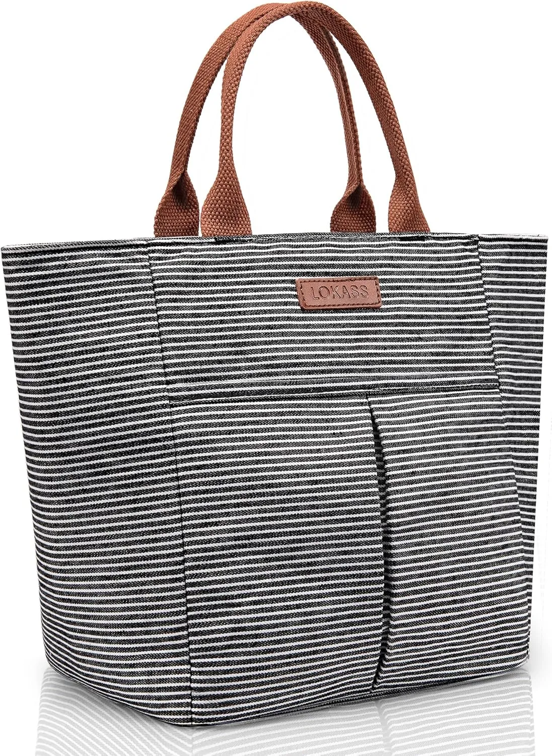 LOKASS Lunch Bag Women Insulated Lunch Box, Wide-Open Lunch Tote Bag Leak-proof Cooler Bag for Work Picnic- (Stripe)