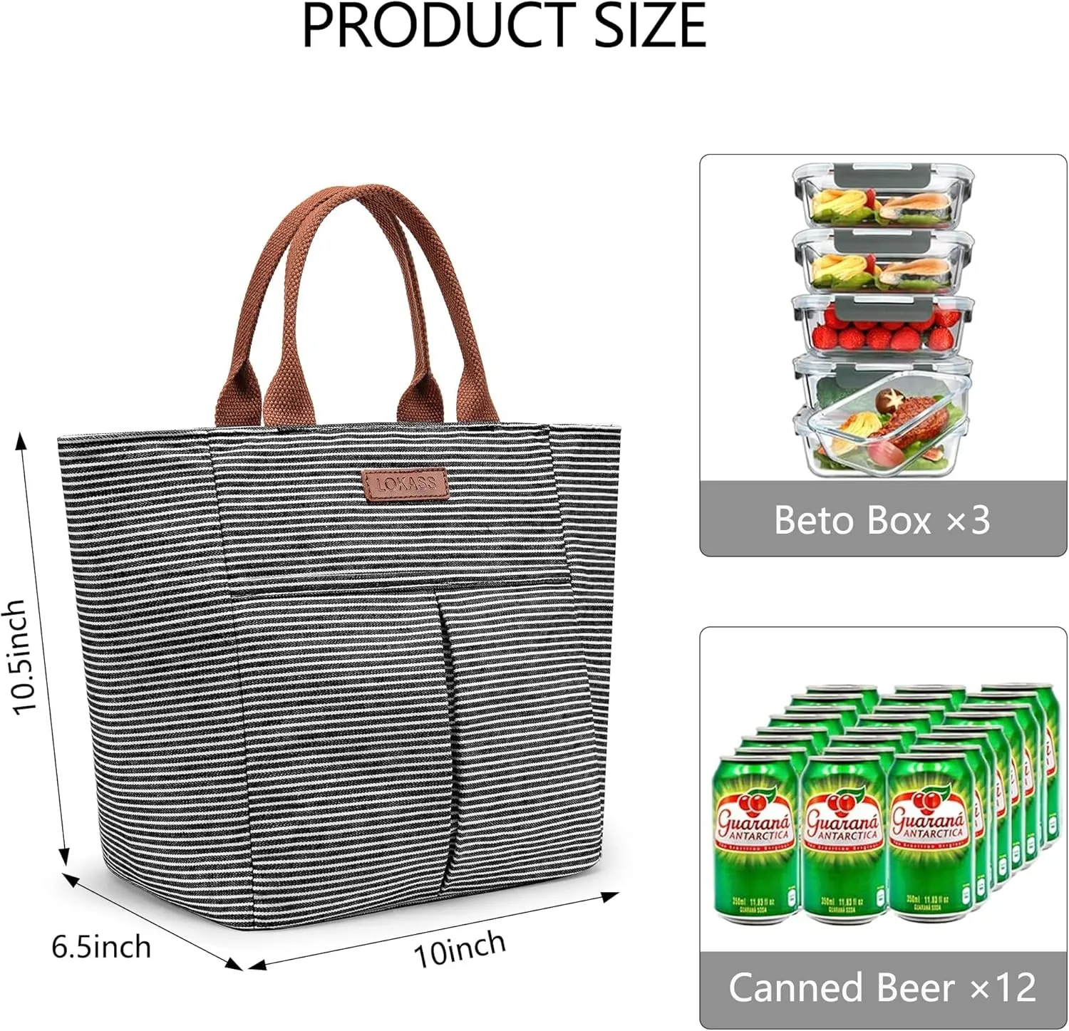 LOKASS Lunch Bag Women Insulated Lunch Box, Wide-Open Lunch Tote Bag Leak-proof Cooler Bag for Work Picnic- (Stripe)