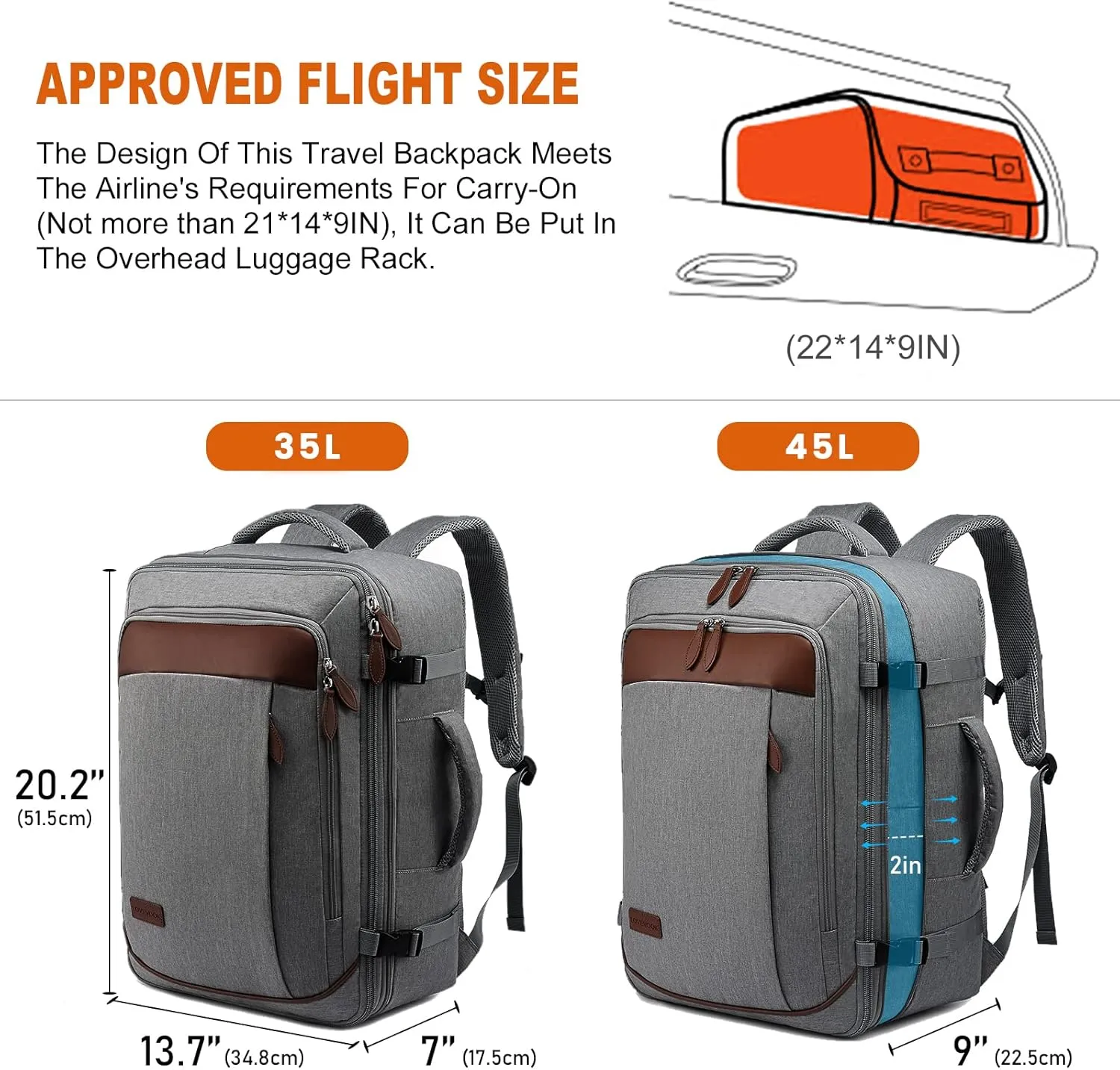 LOVEVOOK Carry on Backpack, 45L Large Travel Backpack for Women Men Airline Approved, Expandable Large Suitcase Backpacks With 4 Packing Cubes, Aer Travel Pack 3, Water Resistant Weekender Bag