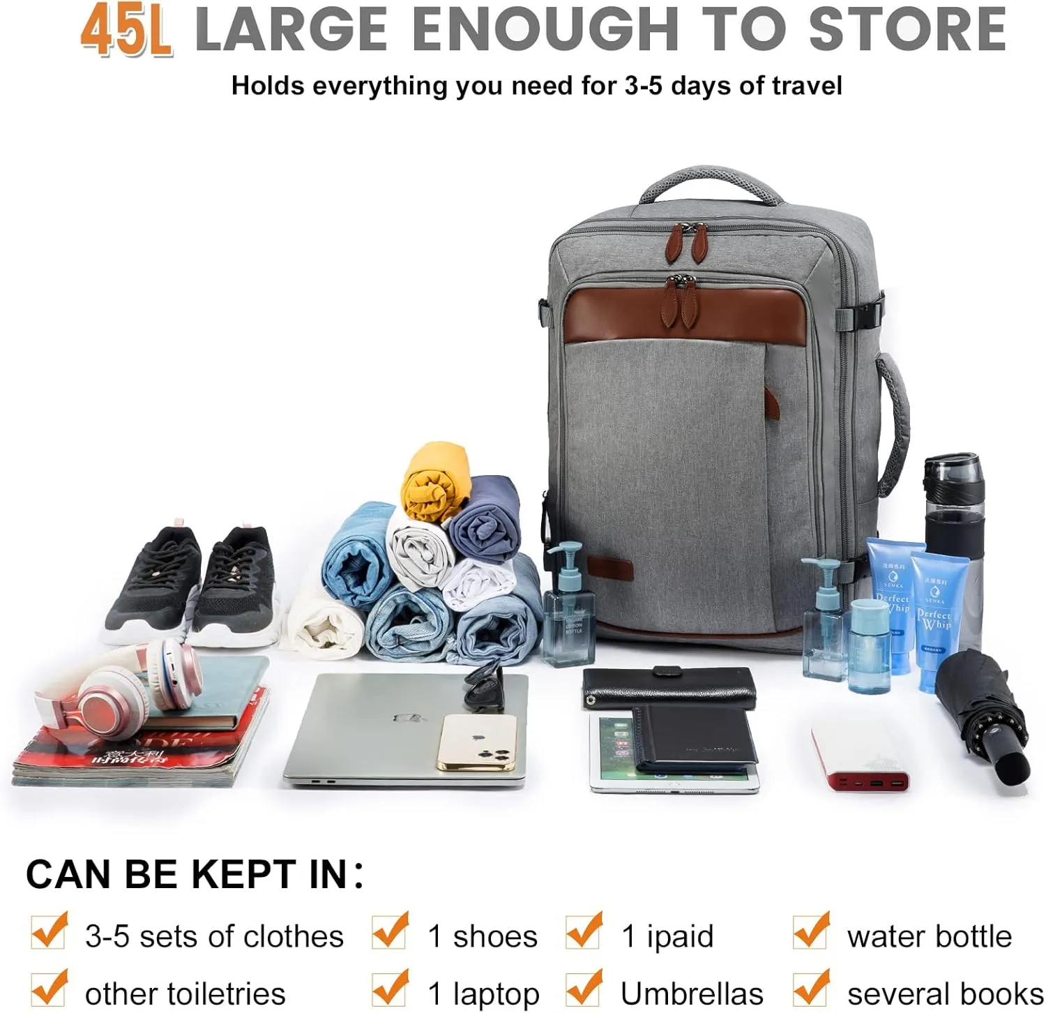 LOVEVOOK Carry on Backpack, 45L Large Travel Backpack for Women Men Airline Approved, Expandable Large Suitcase Backpacks With 4 Packing Cubes, Aer Travel Pack 3, Water Resistant Weekender Bag