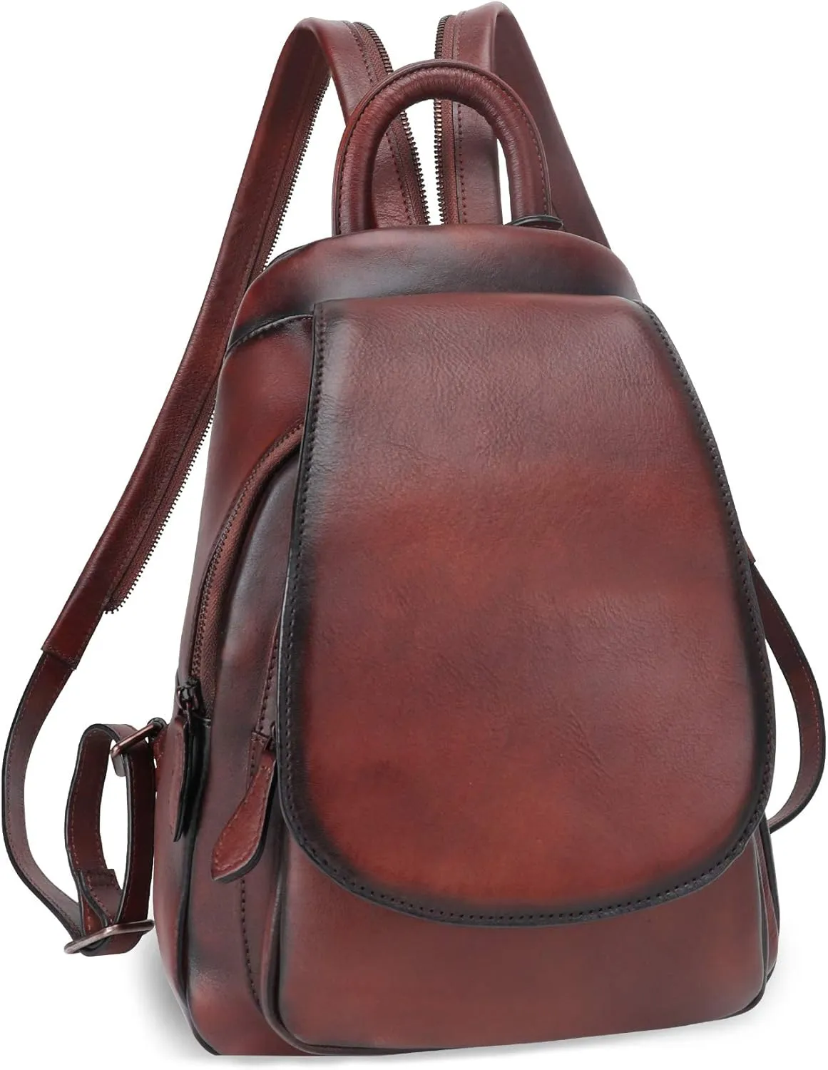 LRTO Genuine Leather Backpack for Women Retro Rucksack Casual College Bag Handmade Cowhide Western Daypack (Coffee)