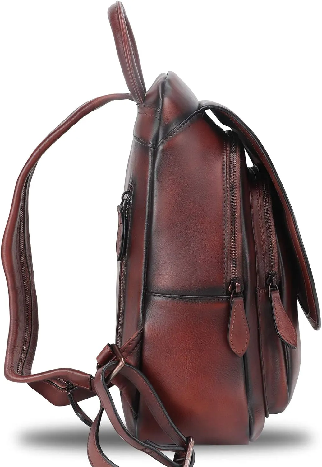 LRTO Genuine Leather Backpack for Women Retro Rucksack Casual College Bag Handmade Cowhide Western Daypack (Coffee)