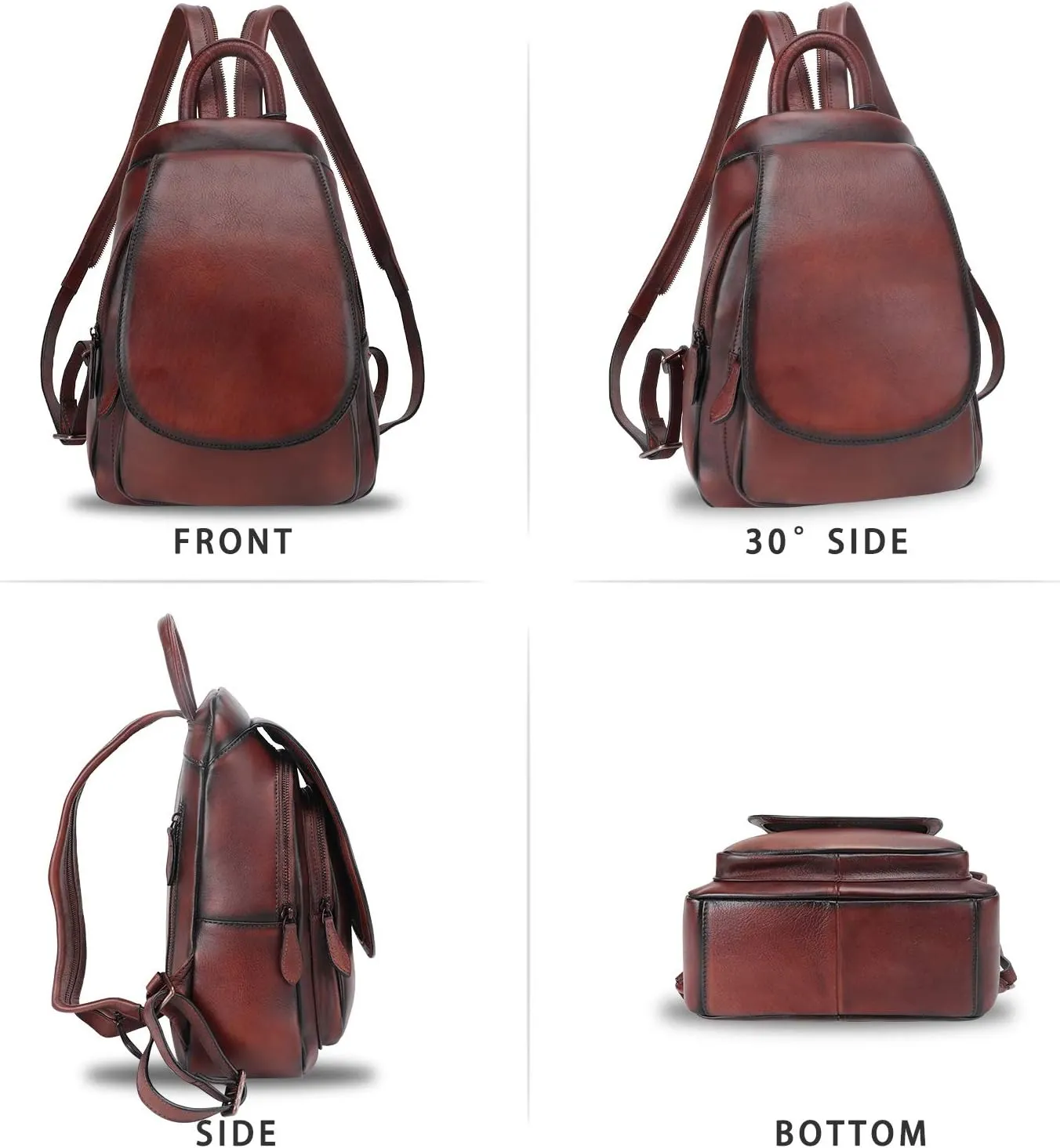LRTO Genuine Leather Backpack for Women Retro Rucksack Casual College Bag Handmade Cowhide Western Daypack (Coffee)