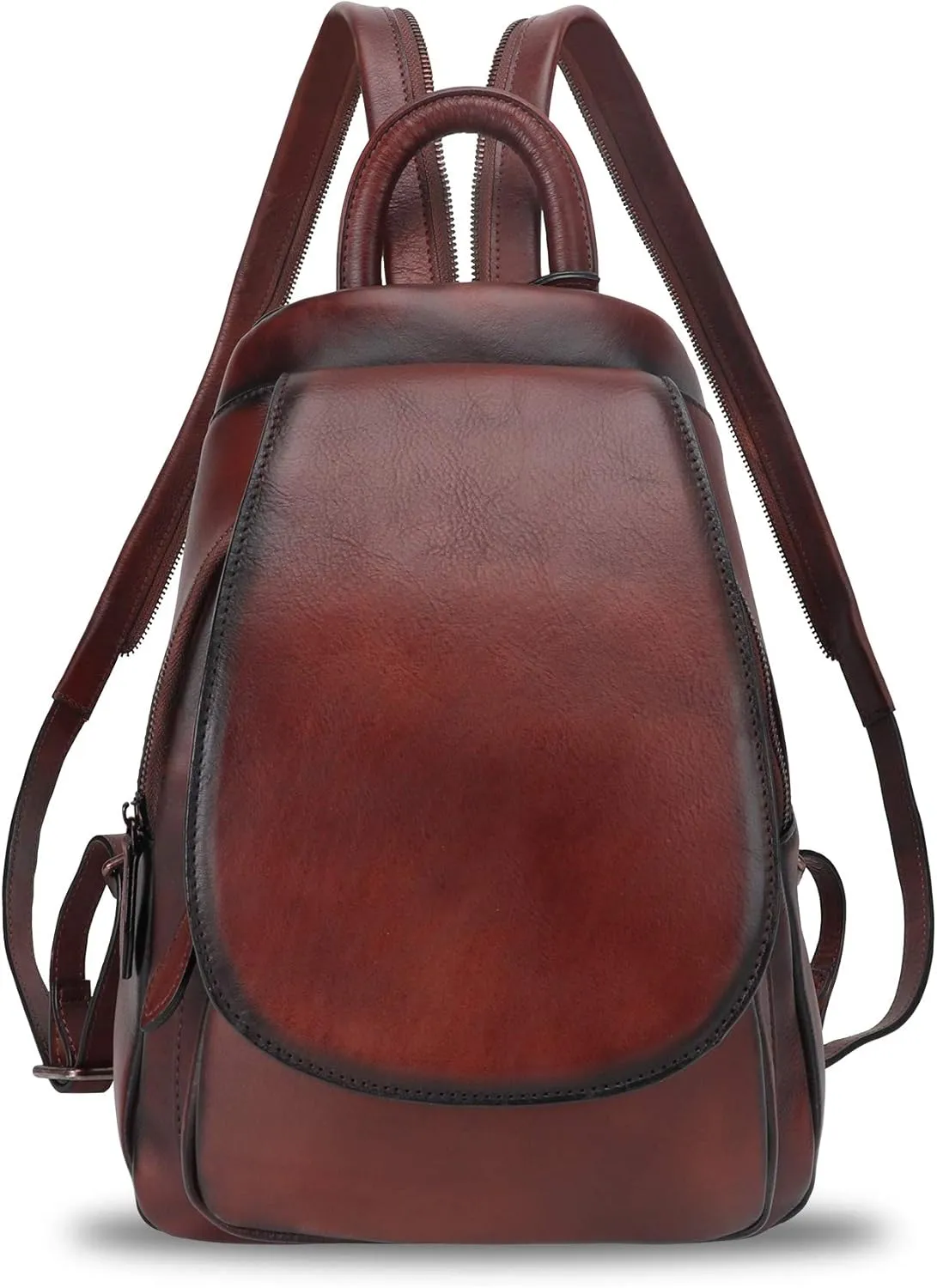 LRTO Genuine Leather Backpack for Women Retro Rucksack Casual College Bag Handmade Cowhide Western Daypack (Coffee)