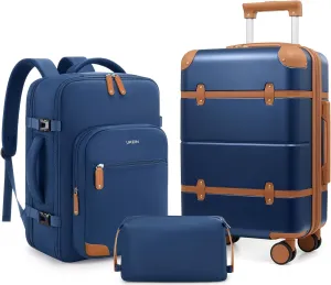 Luggage Sets 3 Piece, Expandable 100% PC Hardshell Suitcase with Spinner Wheels, 20in Suitcase Set with TSA Lock for Women, Carry On Luggage with Travel Backpack