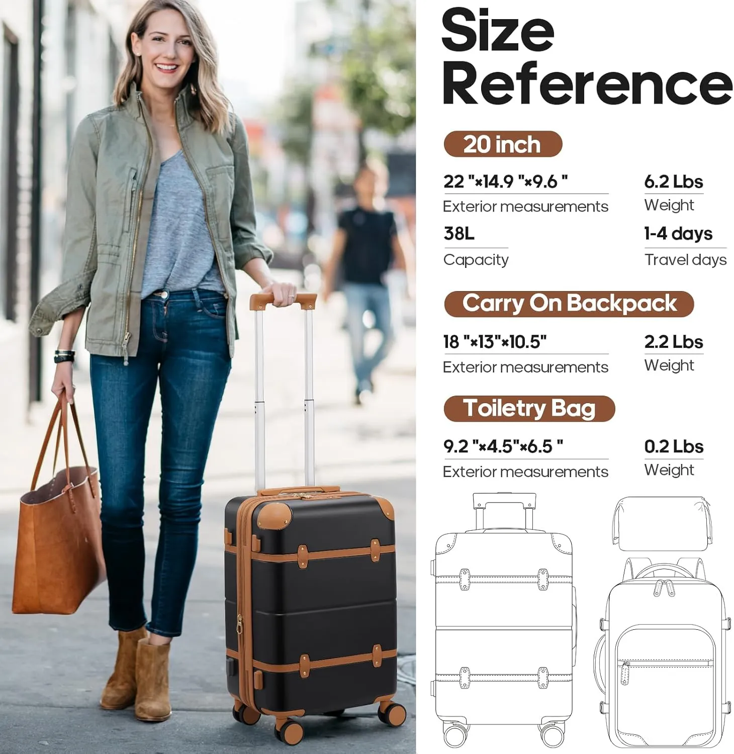 Luggage Sets 3 Piece, Expandable 100% PC Hardshell Suitcase with Spinner Wheels, 20in Suitcase Set with TSA Lock for Women, Carry On Luggage with Travel Backpack