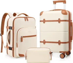 Luggage Sets 3 Piece, Expandable 100% PC Hardshell Suitcase with Spinner Wheels, 20in Suitcase Set with TSA Lock for Women, Carry On Luggage with Travel Backpack