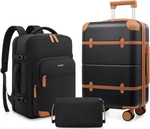 Luggage Sets 3 Piece, Expandable 100% PC Hardshell Suitcase with Spinner Wheels, 20in Suitcase Set with TSA Lock for Women, Carry On Luggage with Travel Backpack