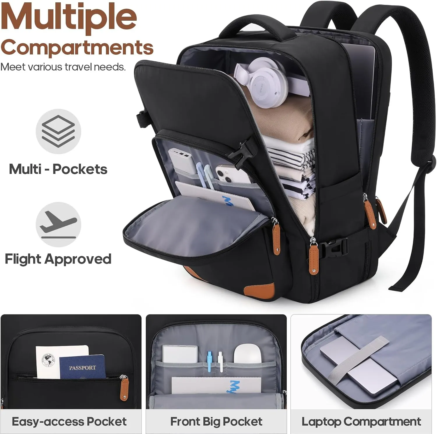 Luggage Sets 3 Piece, Expandable 100% PC Hardshell Suitcase with Spinner Wheels, 20in Suitcase Set with TSA Lock for Women, Carry On Luggage with Travel Backpack