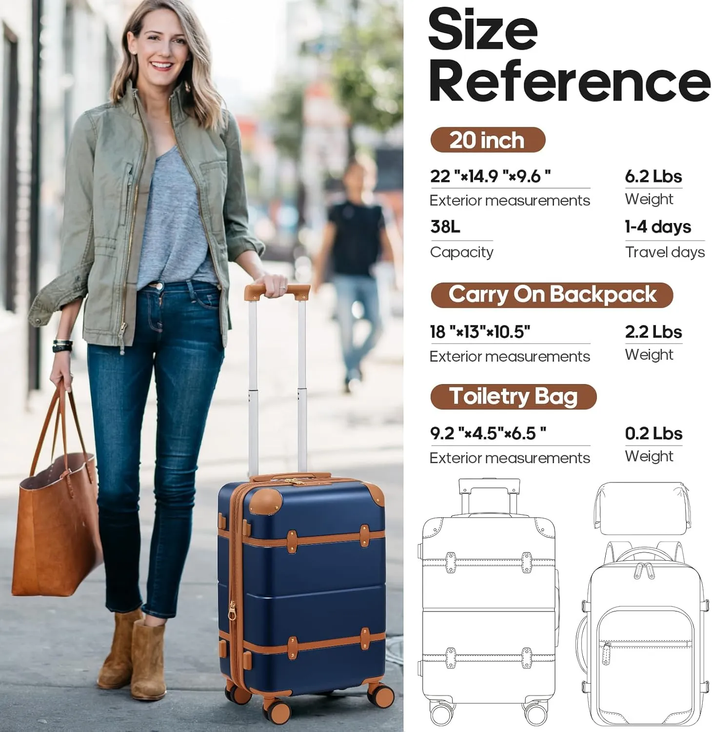 Luggage Sets 3 Piece, Expandable 100% PC Hardshell Suitcase with Spinner Wheels, 20in Suitcase Set with TSA Lock for Women, Carry On Luggage with Travel Backpack
