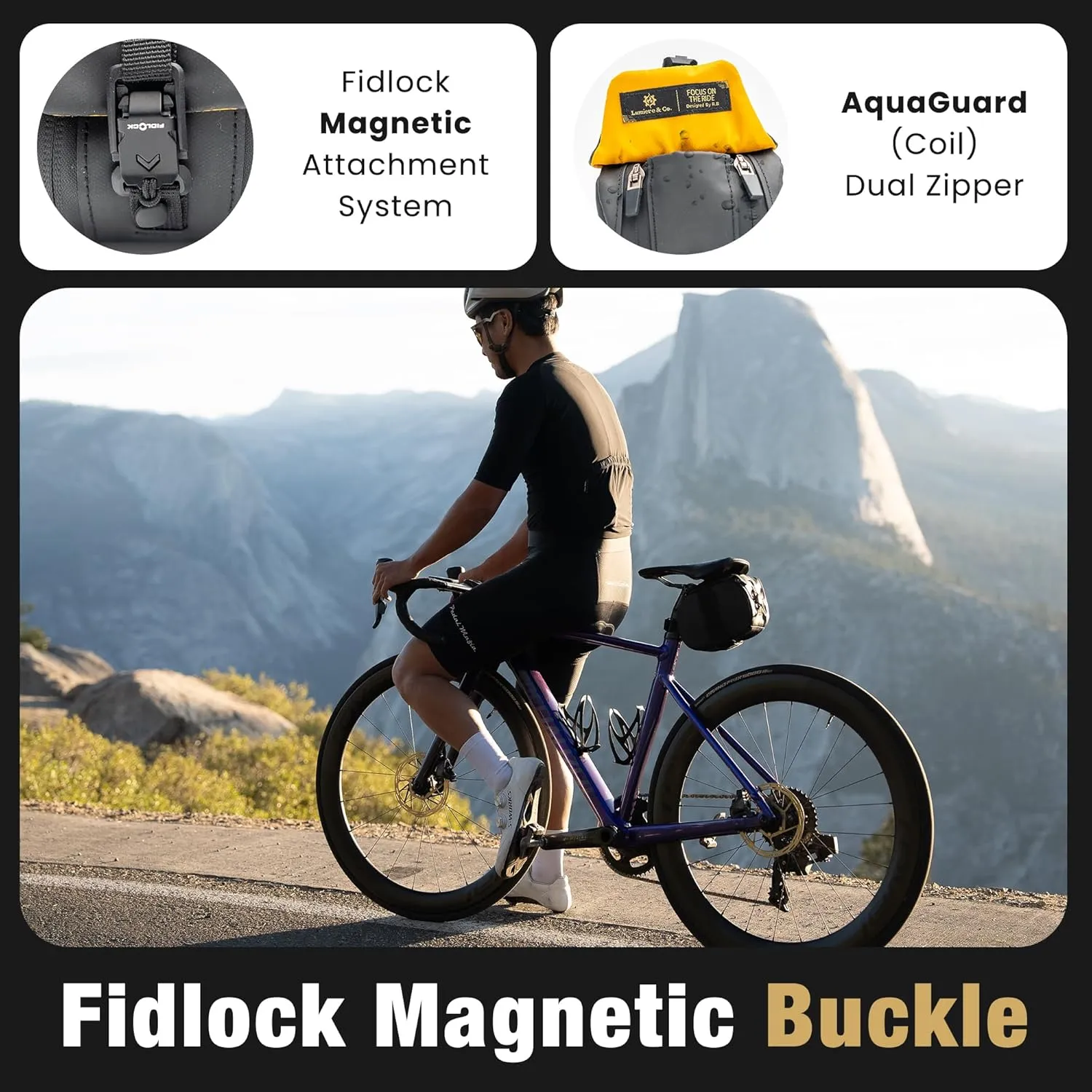 Lumiere & Co. Maximus Magnetic Bike Seat Bag – Quick-Attach Saddle Bag with AquaGuard Zippers, Secure Under-Seat Storage for Cycling Gear & Accessories