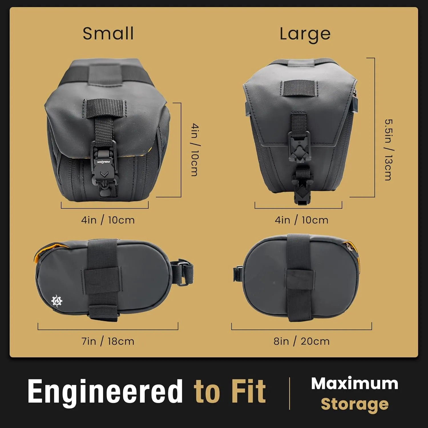 Lumiere & Co. Maximus Magnetic Bike Seat Bag – Quick-Attach Saddle Bag with AquaGuard Zippers, Secure Under-Seat Storage for Cycling Gear & Accessories