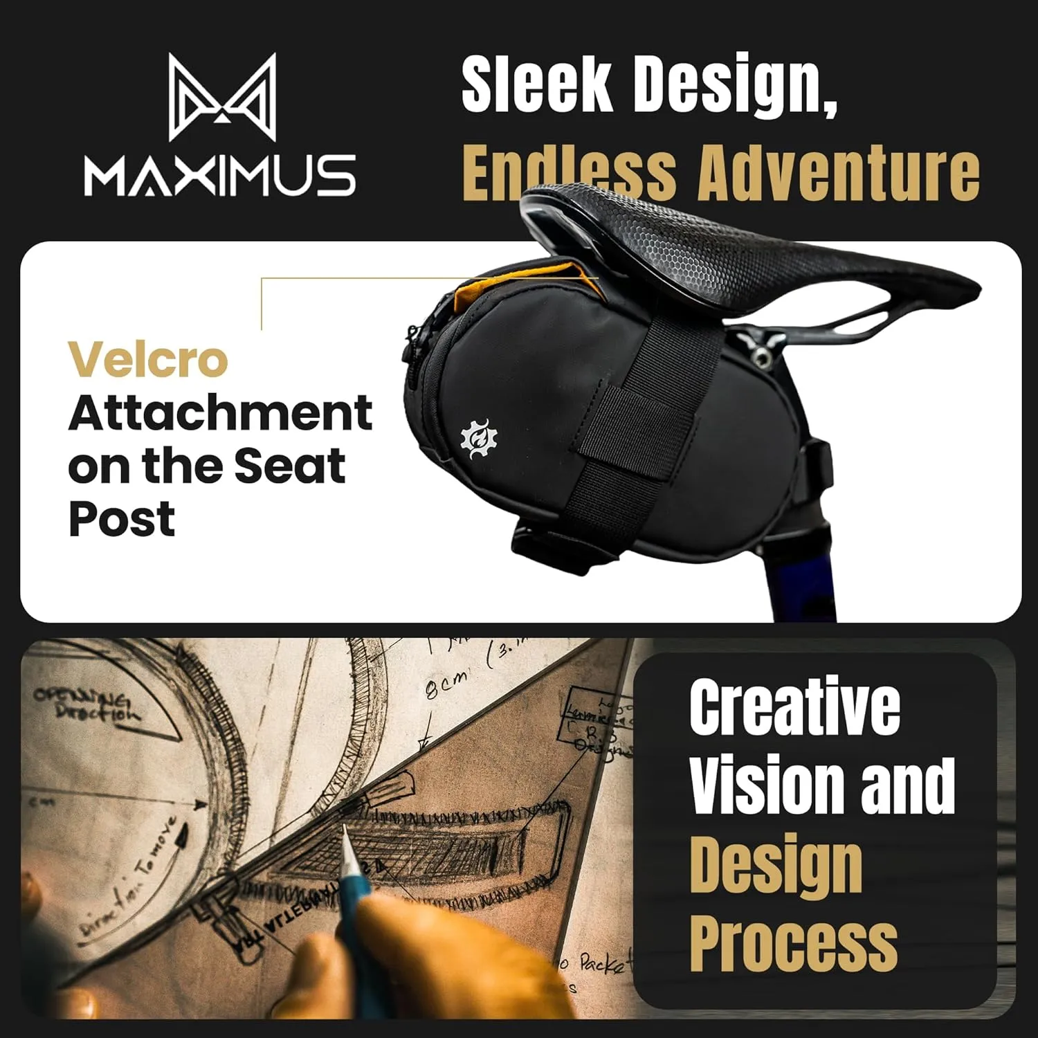 Lumiere & Co. Maximus Magnetic Bike Seat Bag – Quick-Attach Saddle Bag with AquaGuard Zippers, Secure Under-Seat Storage for Cycling Gear & Accessories