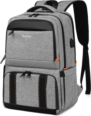 Lunch Backpack, Insulated Cooler Backpack Lunch Box for Men Women, 15.6 Inches RFID Blocking Laptop Backpack with USB Port for Work Travel Picnics Hiking Grey