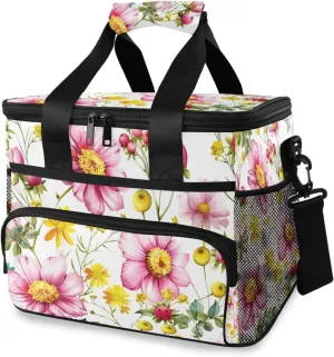 Lunch Bag Cosmos Flowers Insulated Cooler Bag Reusable Lunch Box with Shoulder Strap for Picnic Hiking Camping Work