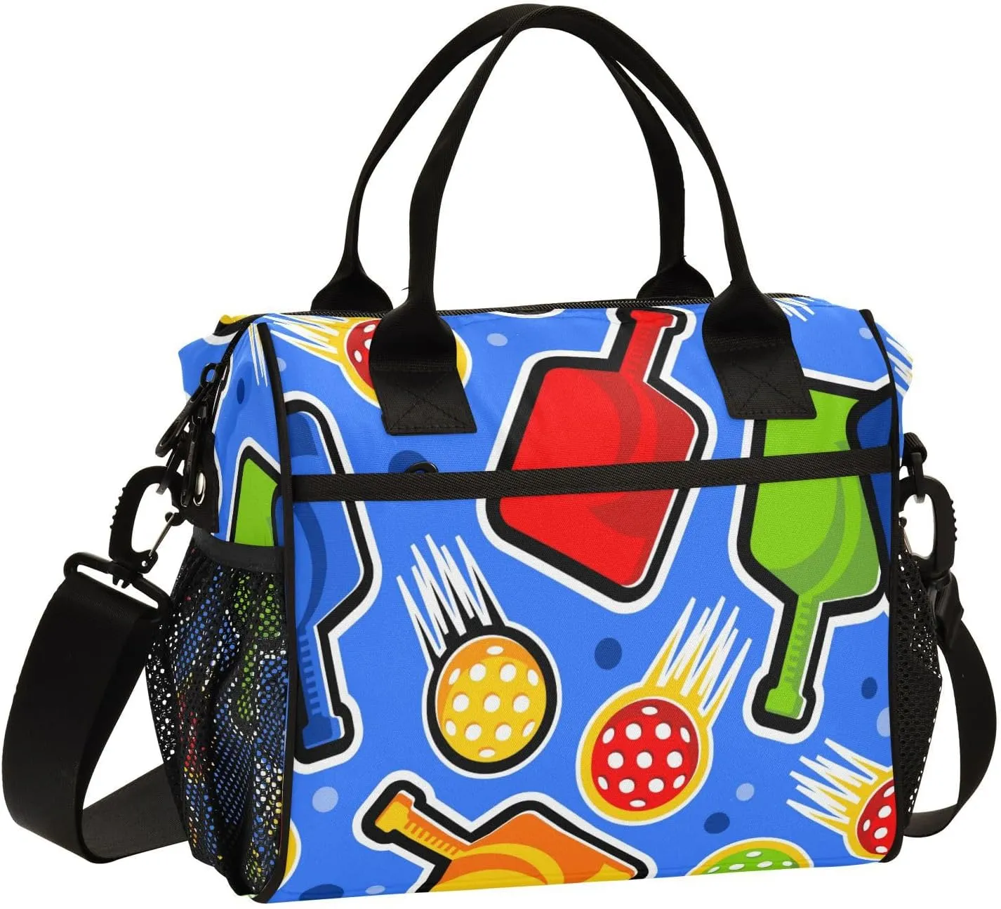 Lunch Bag Energetic Pickleball Insulated Lunch Box Reusable Lunch Tote Bag with Adjustable Shoulder Strap for Men Women M