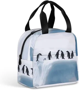 Lunch Bag for Women Men Penguins on The Iceberg Reusable Insulated Lunch Tote Bag Small Leakproof Cooler Food Containers for Office Travel Outdoor