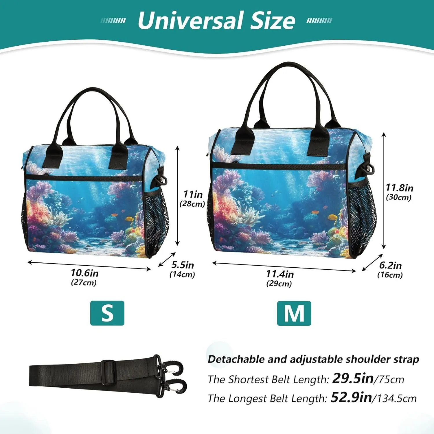 Lunch Bag for Women Men, Seafloor View Reusable Insulated Lunch Box, Large Capacity Leakproof Lunch Cooler Bags for Work Travel Picnic