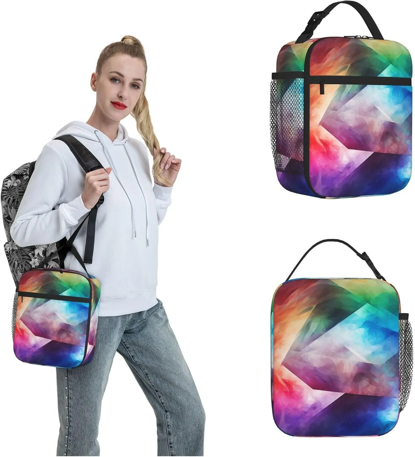 Lunch Bag Insulated Lunch Box for Women Men Cooler Bag Reusable Lunch Bag Complex Color Lunch Tote Bag for Work