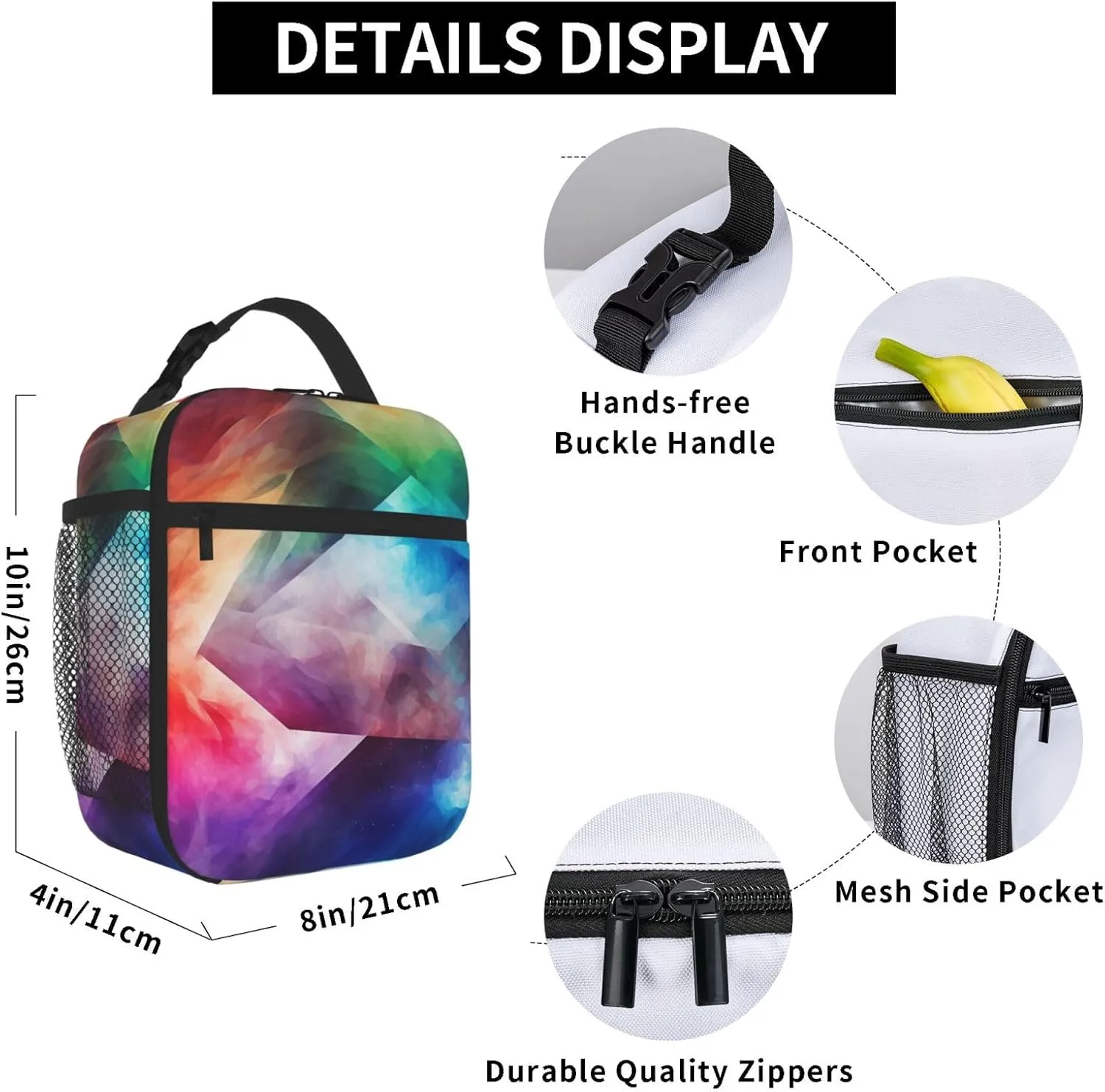Lunch Bag Insulated Lunch Box for Women Men Cooler Bag Reusable Lunch Bag Complex Color Lunch Tote Bag for Work