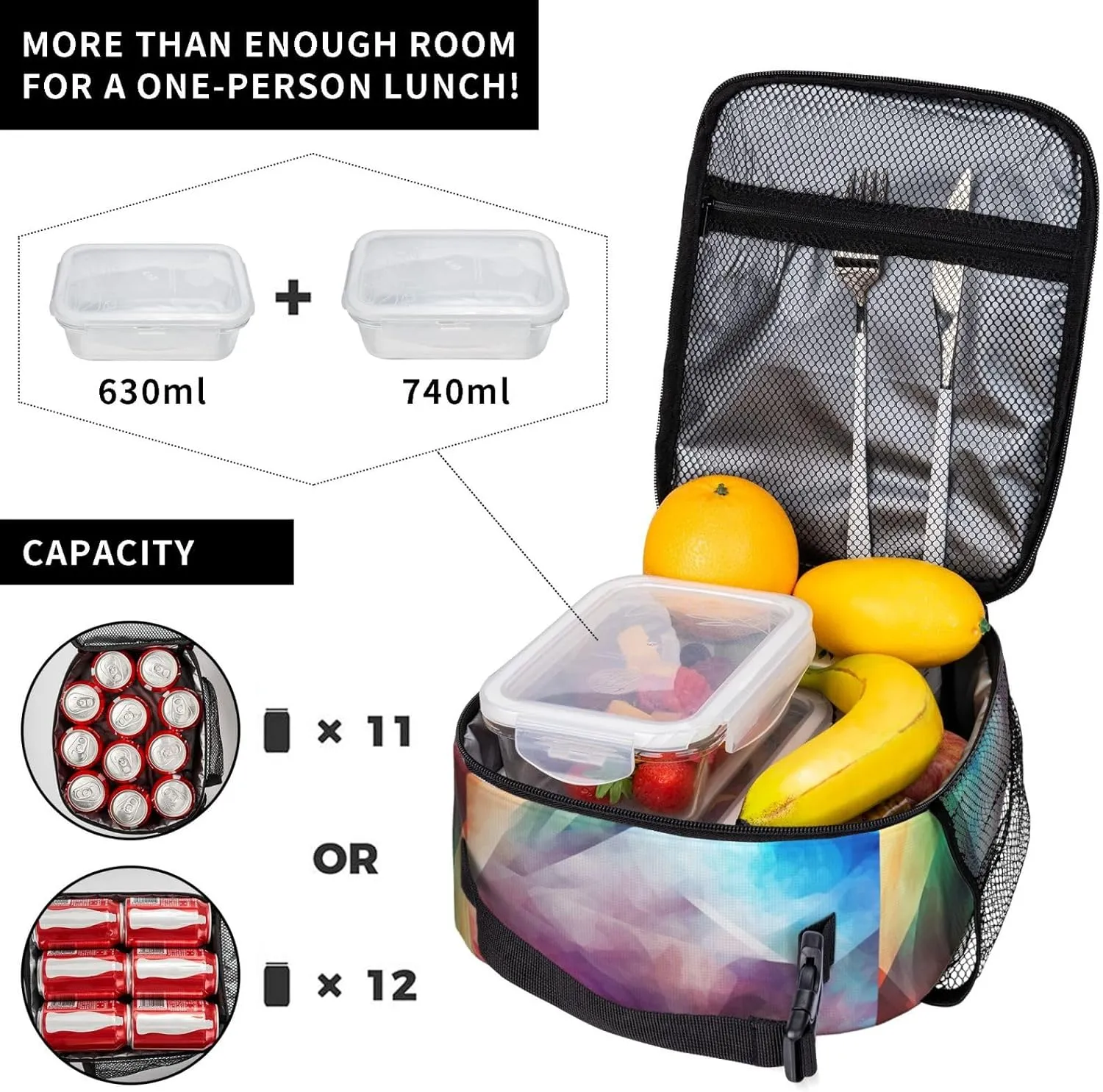 Lunch Bag Insulated Lunch Box for Women Men Cooler Bag Reusable Lunch Bag Complex Color Lunch Tote Bag for Work