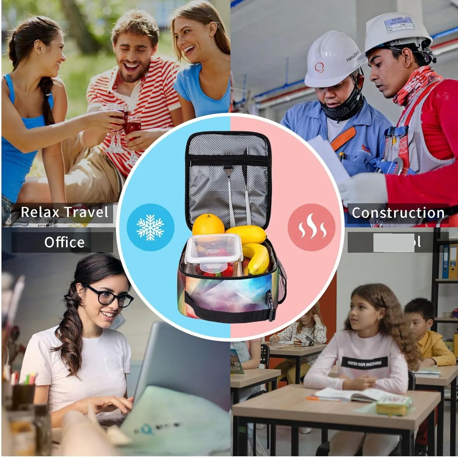 Lunch Bag Insulated Lunch Box for Women Men Cooler Bag Reusable Lunch Bag Complex Color Lunch Tote Bag for Work