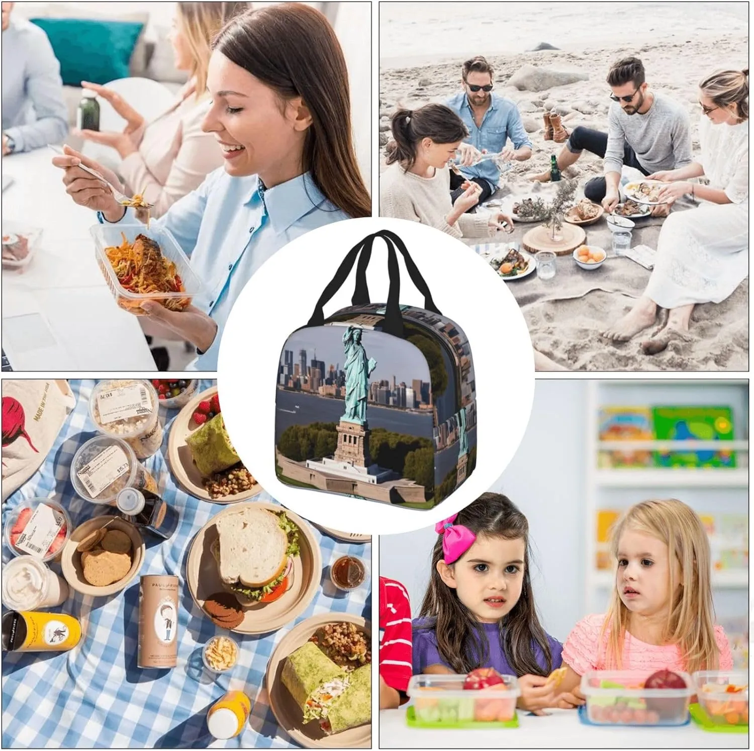 Lunch Bag Insulated Lunch Box for Women Men Statue of Liberty in NYC_76286096 Reusable Lunch Tote Bag for Work Picnic Travel