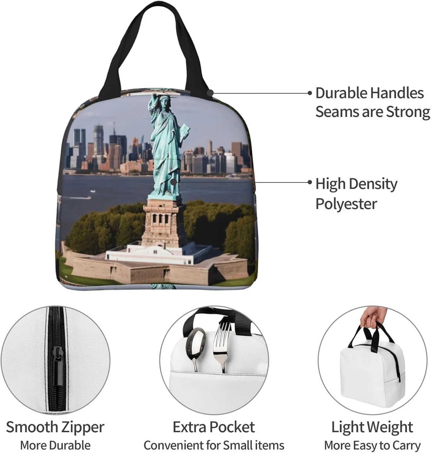 Lunch Bag Insulated Lunch Box for Women Men Statue of Liberty in NYC_76286096 Reusable Lunch Tote Bag for Work Picnic Travel