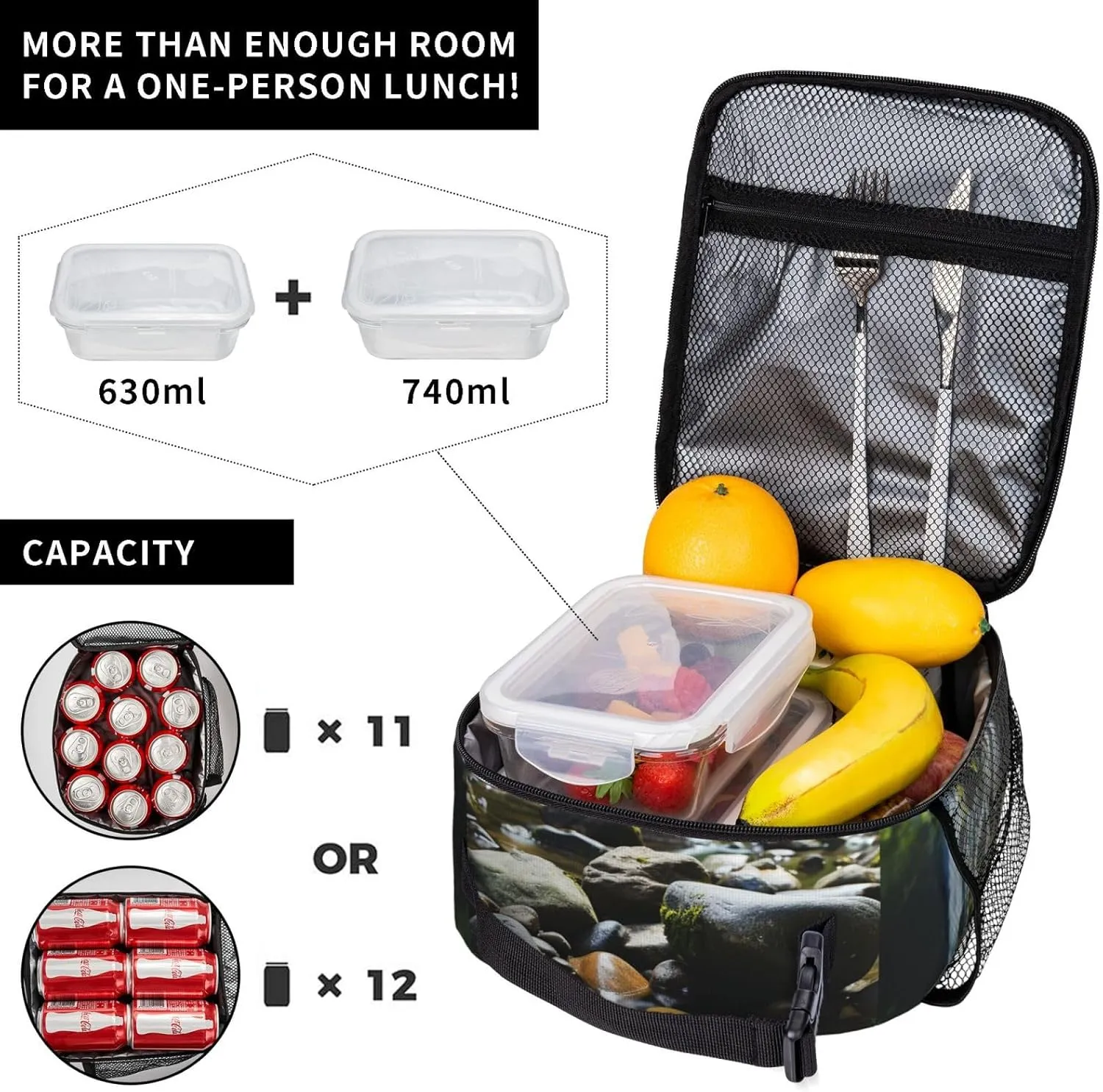 Lunch Bag Lunch Box for Women Men Insulated Lunch bag Stream stones Lunch Tote Bags for Work Office