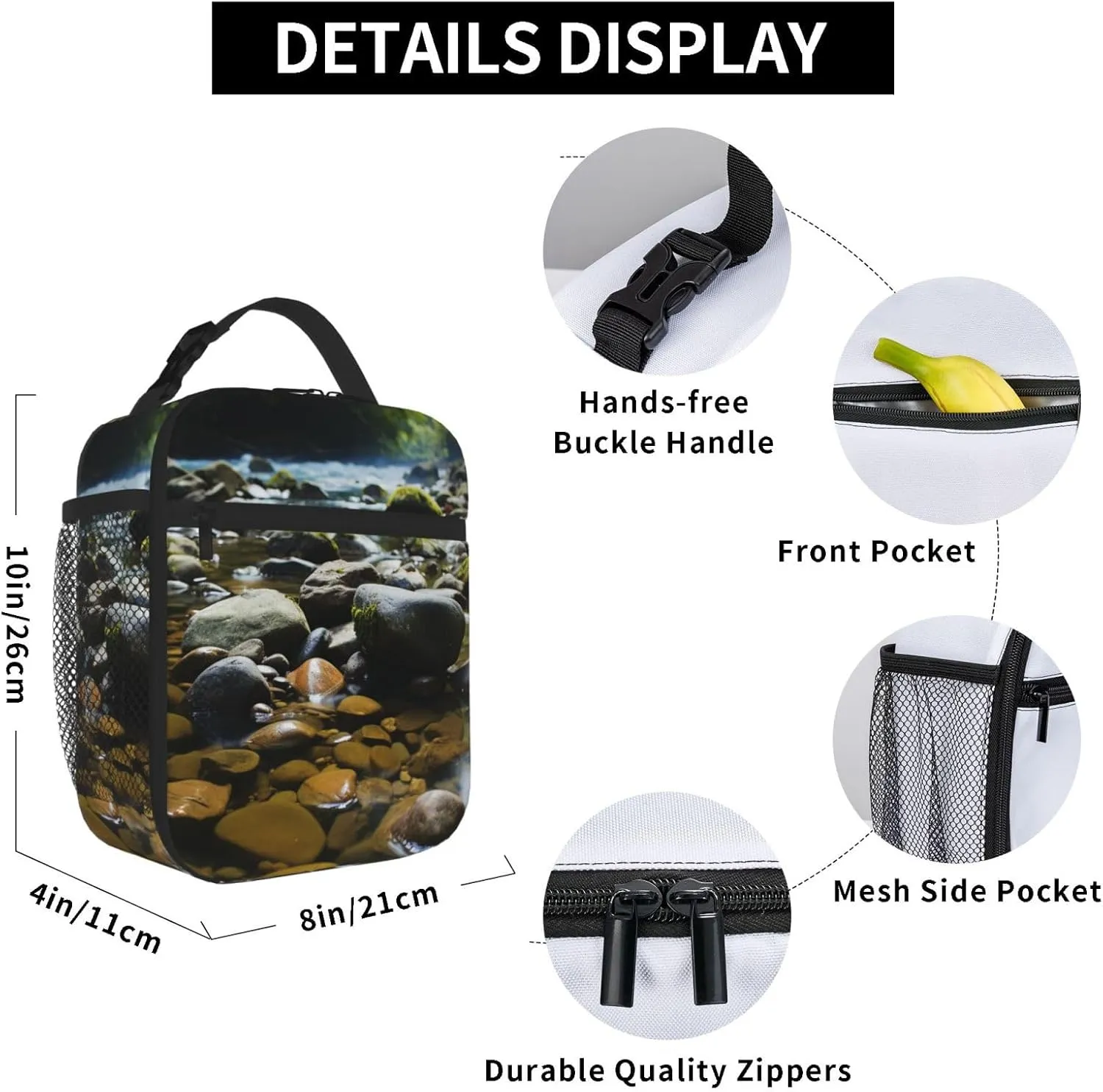 Lunch Bag Lunch Box for Women Men Insulated Lunch bag Stream stones Lunch Tote Bags for Work Office