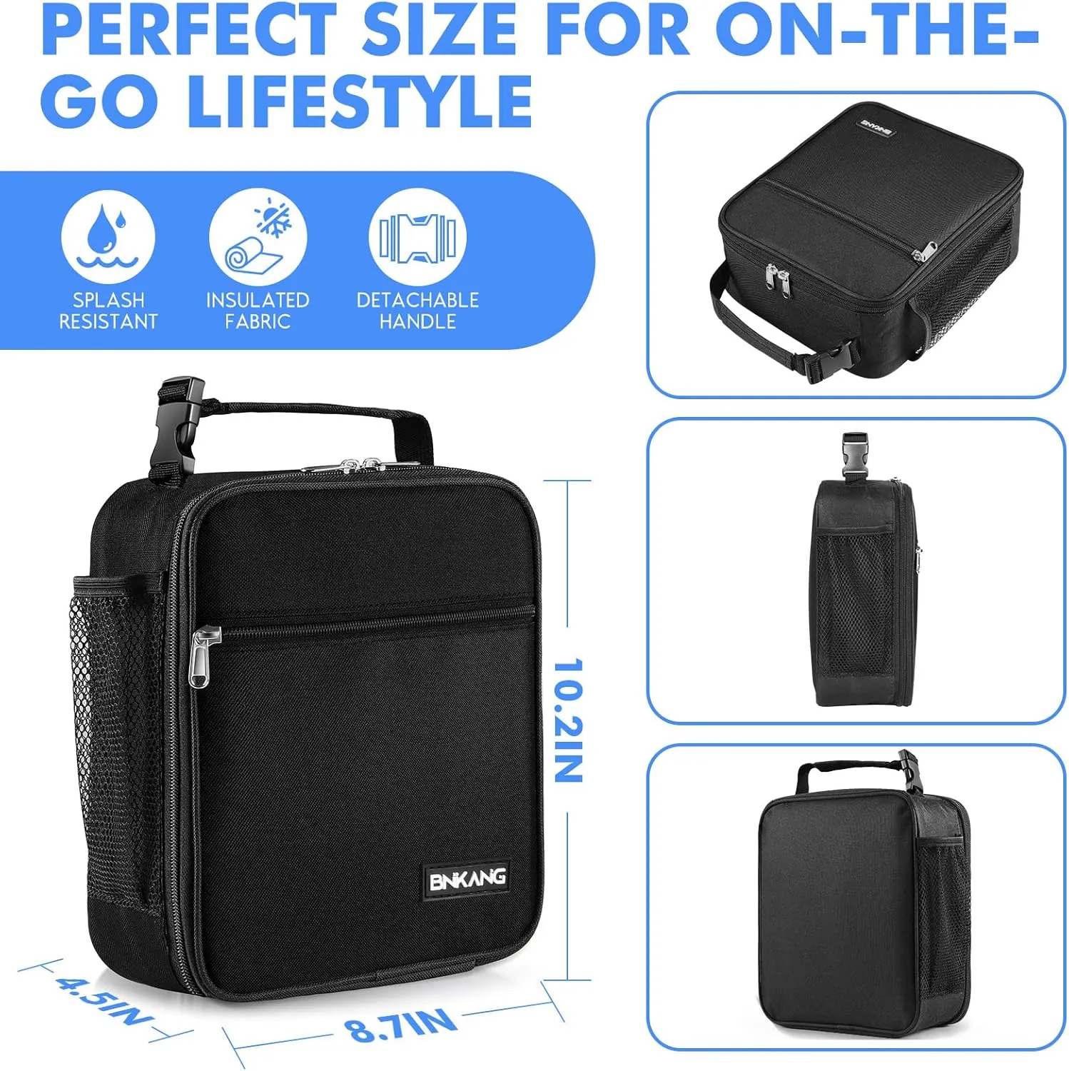 Lunch Box Insulated Lunch Bag - Durable Small Lunch Bag Reusable Adults Tote Bag Lunch Box for Adult Men Women (Black)