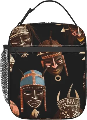 Lunch Box Insulated Lunch Bag for Women Men Lunchbox Reusable Cooler Bag African Ritual Ethnic Tribal Lunch Tote Bag for Work