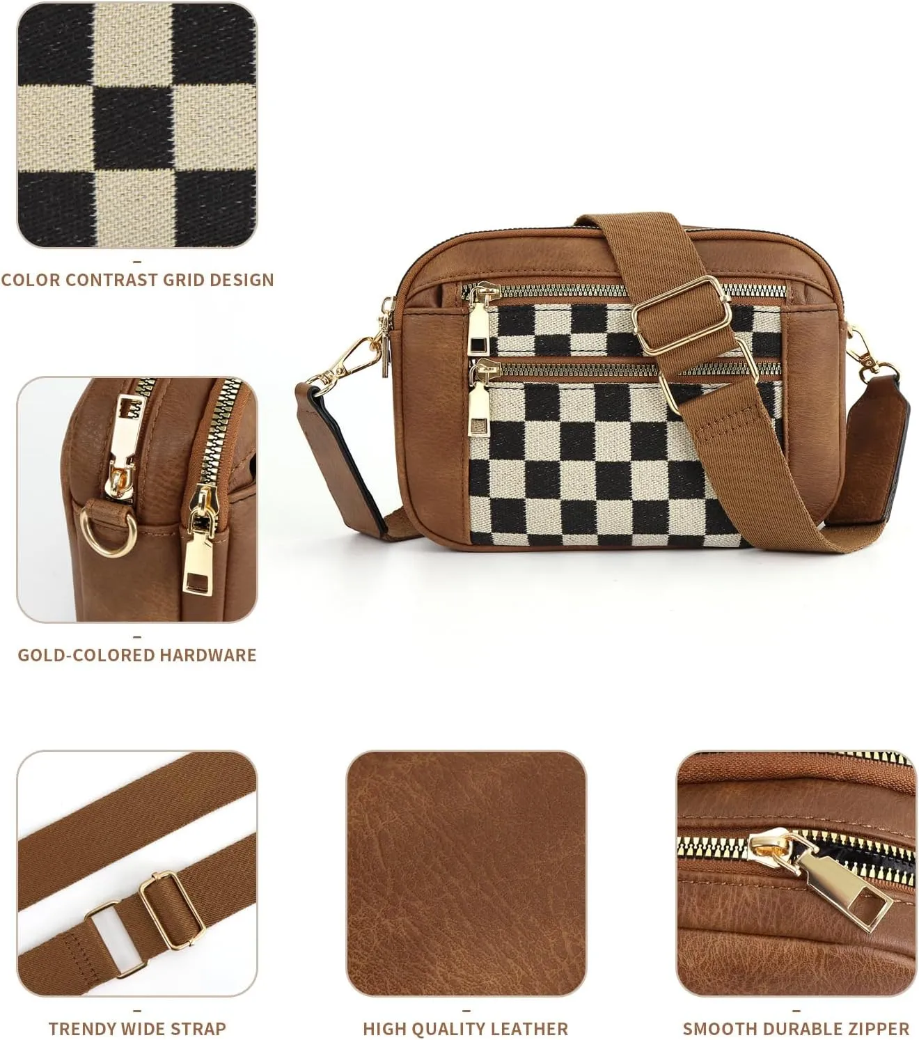 Lushandy Checkered Purse, Checkered Crossbody Bag with Top Handle Vintage Checkered Shoulder Bag Checkerboard Handbag