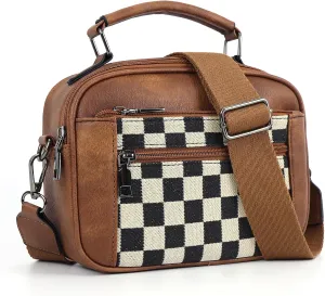 Lushandy Checkered Purse, Checkered Crossbody Bag with Top Handle Vintage Checkered Shoulder Bag Checkerboard Handbag
