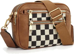 Lushandy Checkered Purse, Checkered Crossbody Bag with Top Handle Vintage Checkered Shoulder Bag Checkerboard Handbag