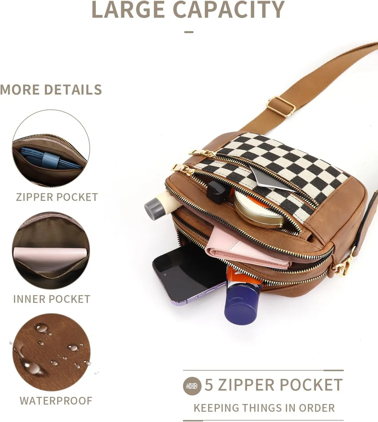 Lushandy Checkered Purse, Checkered Crossbody Bag with Top Handle Vintage Checkered Shoulder Bag Checkerboard Handbag