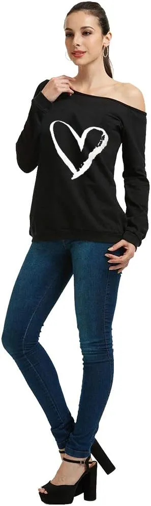 MAGICMK Woman’s Sweatershirt Lips Print Causal Blouse Off The Shoulder Long Sleeve Loose Slouchy Pullover Plus Size Tops