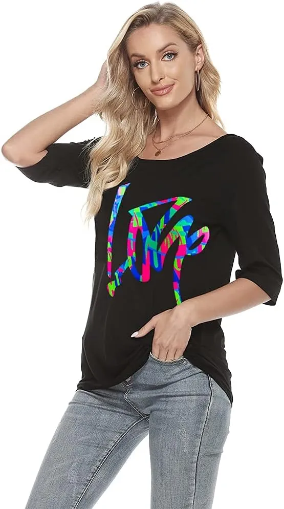 MAGICMK Women Casual Plus Size Lips Print Off Shoulder T-Shirt Tops