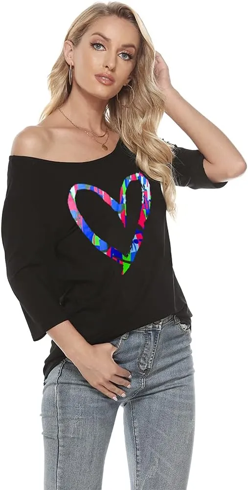 MAGICMK Women Casual Plus Size Lips Print Off Shoulder T-Shirt Tops
